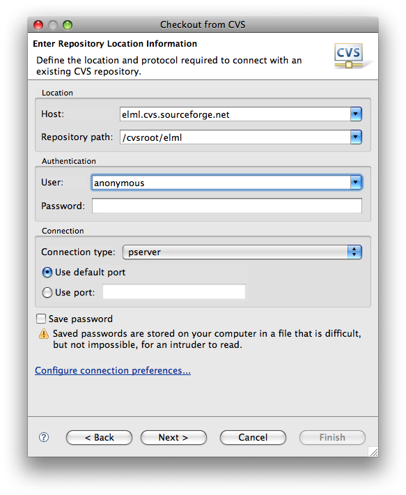 Eclipse: CVS checkout from content server using extssh.