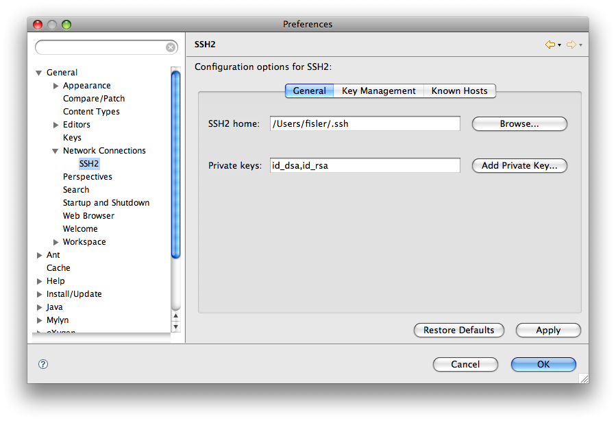 Eclipse screenshot: Key management in Eclipse.